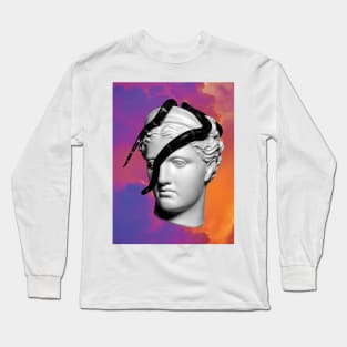 Head In The Clouds, Trippy Abstract Collage Composition; Snake, Sculpture, and Colorful Clouds Long Sleeve T-Shirt